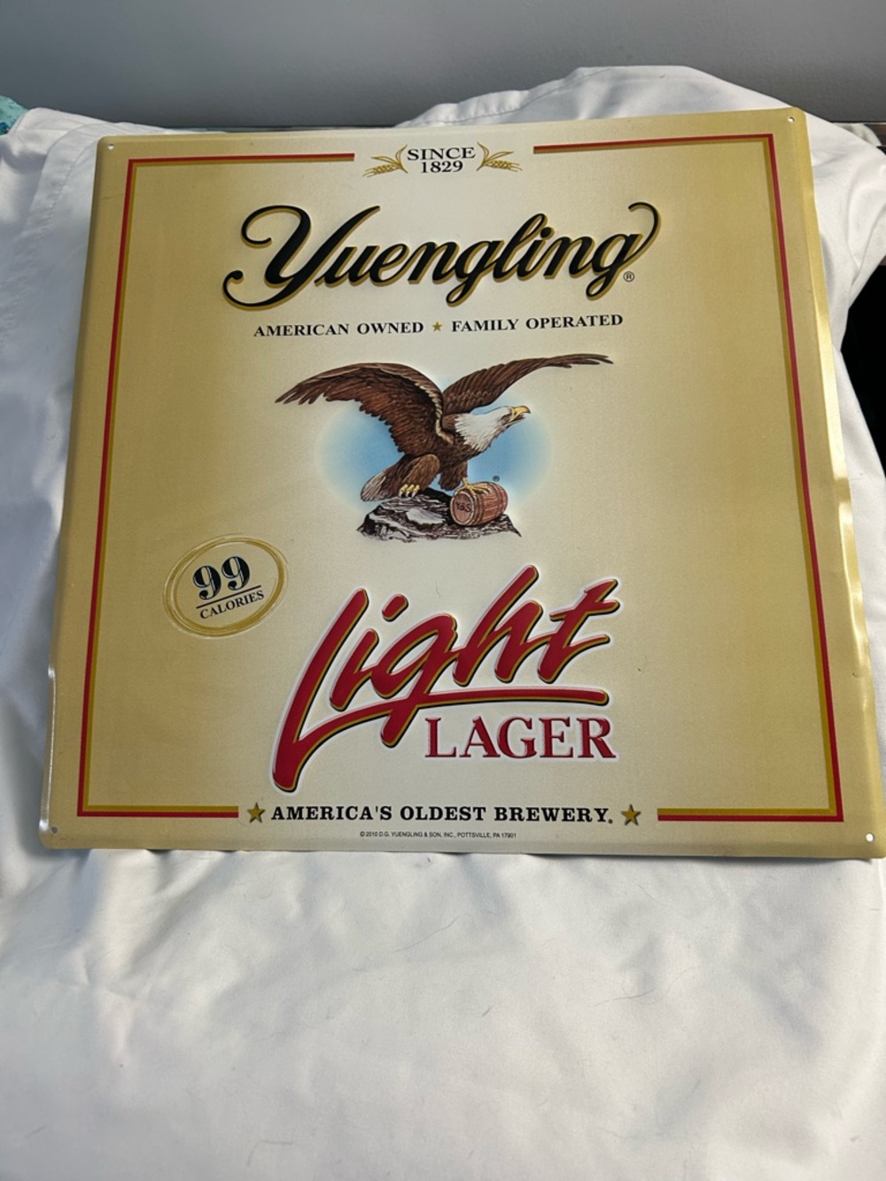 Yuengling Light Lager Metal Sign - Cream and Red